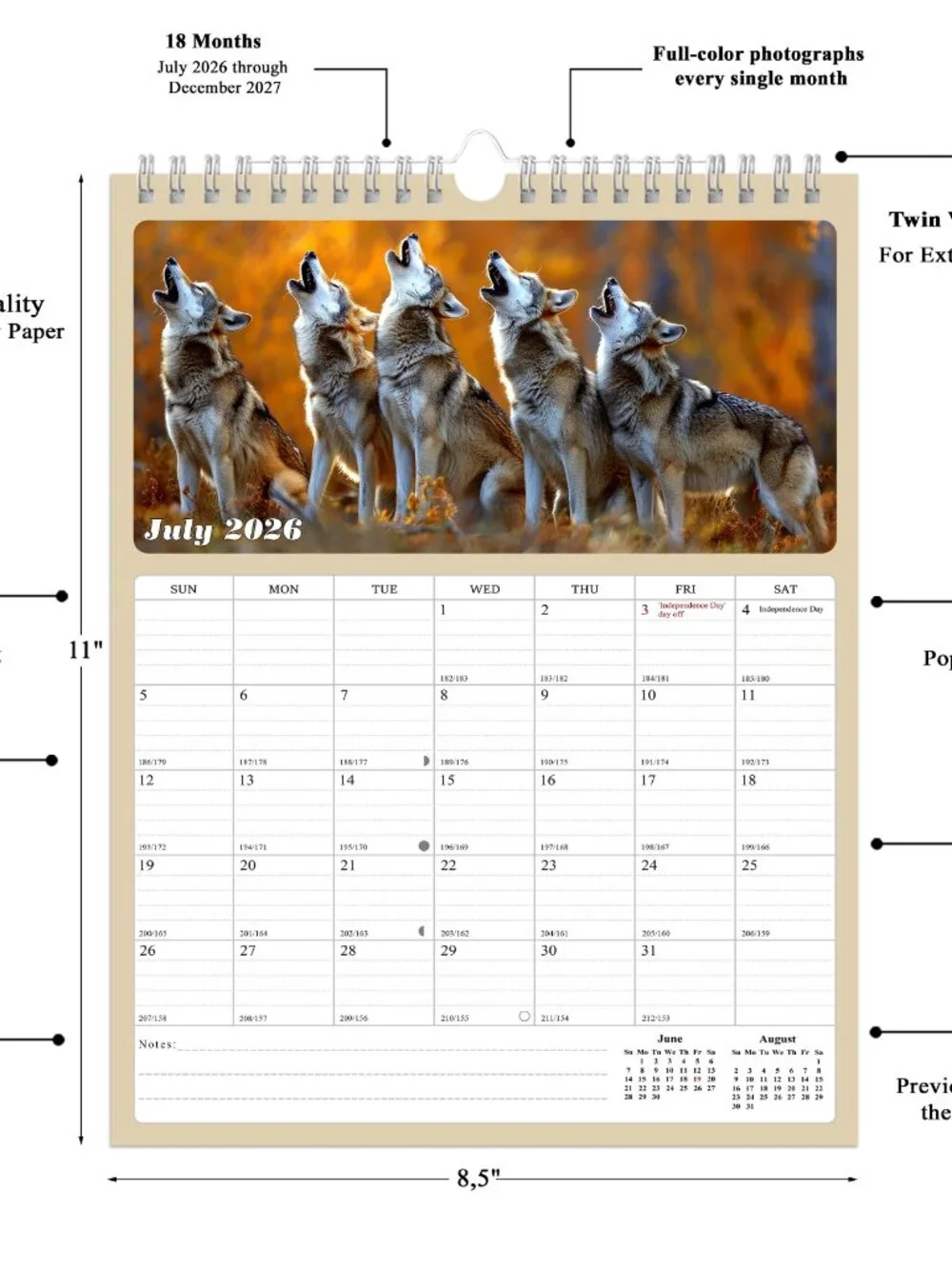 2026 - 2027 Calendar Magnetic Peel & Stick 18 Months 8.5